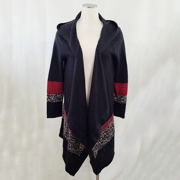 Miss Me MixMaster Hooded Open Front Sweater black rainbow fringe size large - Picture 2 of 8